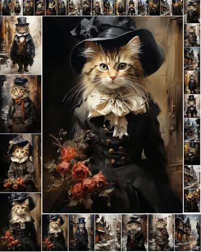 Miniatura 12 de Decoupage - Paquete de papel (35 hojas de 6 x 8 pulgadas), gatos inteligentes y divertidos en ropa humana, para hacer pociones FLONZ, ilustración