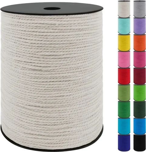 Miniatura 44 de JeogYong Cordón de macramé de 8mm, cuerda de lana de macramé de algodón natural de 131 pies, cordón de algodón trenzado de 3 hebras, hilo de macramé