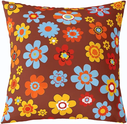 Erosebridal Groovy Flower Power - Funda de almohada de 16 x 16 pulgadas, bonita funda de almohada floral bohemia de los años 60S y 70S, funda de