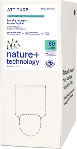 ATTITUDE Repuesto de detergente líquido para ropa, verificado por EWG, compatible con HE, a base de plantas y vegano, jabón natural para lavandería,