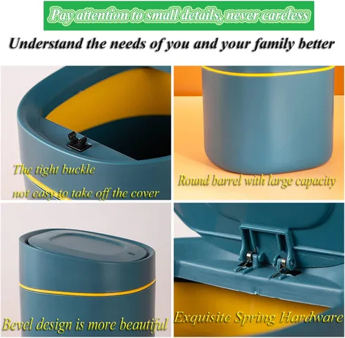 Miniatura 4 de LTWQLing - Bote de basura pequeño de plástico con tapa - Papelera emergente de 2 L para tocador de baño, escritorio, mesa o mesa auxiliar - Para