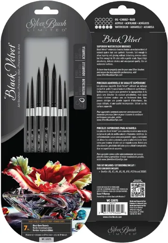 Miniatura 13 de Silver Brush Limited WC-3000S - Juego de acuarela Master de terciopelo negro, juego de 3 pinceles, forro de escritura tamaño 1, tamaño de lavado