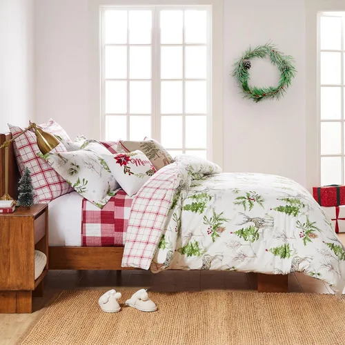 Miniatura 3 de Levtex Home - Juego de edredón con campanillas de trineo - Edredón individual 68x88 + una funda de almohada estándar 20x26 - Árbol de Navidad y reno