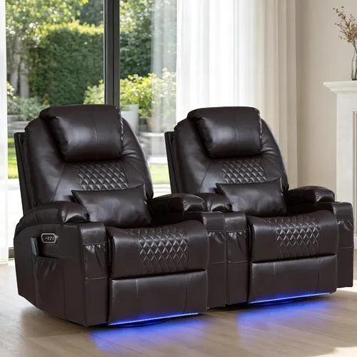Miniatura 10 de Silla reclinable giratoria de doble motor para adultos con calor y masaje, mecedora eléctrica de pared para guardería, sala de estar con luces LED