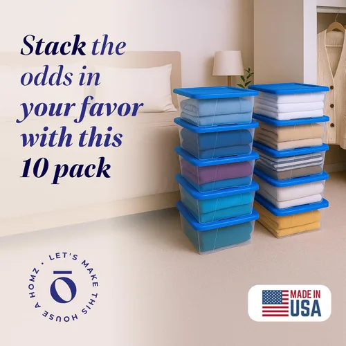 Miniatura 2 de HOMZ - Paquete de 10 contenedores Snaplock, pequeños organizadores de plástico transparentes con tapas, 6 cuartos de galón, azul - Cajas Tapa azul