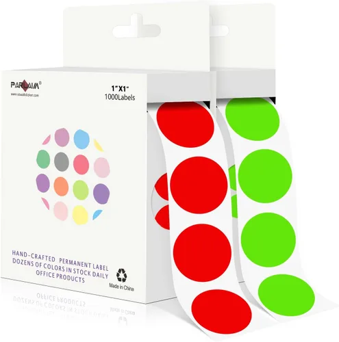 Miniatura 14 de PARLAIM Pegatinas adhesivas permanentes redondas de 1 pulgada con código de color en forma de puntos, 1000 por rollo, caja dispensadora de Azul