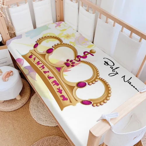 Miniatura 9 de Sábanas personalizadas para cuna para bebé niño y niña, diseño de flor de corona dorada, sábana bajera unisex para cuna para niño, suave como