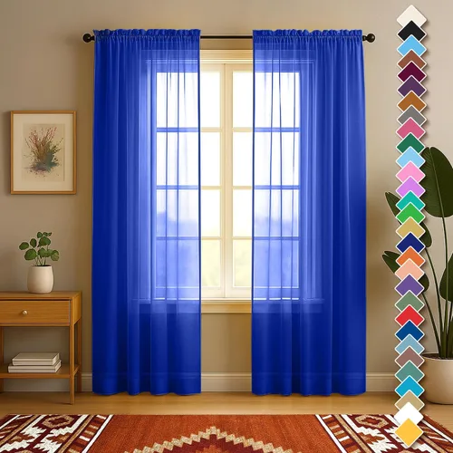 Miniatura 28 de YHSF Cortinas traslúcidas – Juego de 2 paneles para decoración del hogar – Elegantes cortinas de gasa sólida con bolsillo para barra