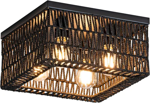 Miniatura 15 de Lámpara de techo de ratán, 3 lámparas de techo tejidas bohemias modernas, lámpara de techo bohemia de montaje empotrado para dormitorio, sala