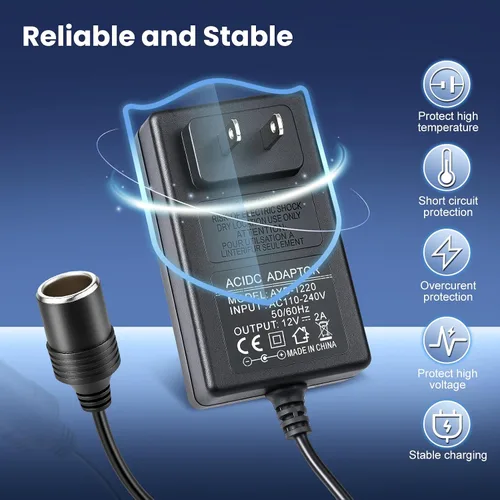 Miniatura 2 de Convertidor de 110V CA a CC 12V 2A 24W, adaptador de encendedor de cigarrillos a enchufe de pared 110-240V, adaptador de fuente de alimentación