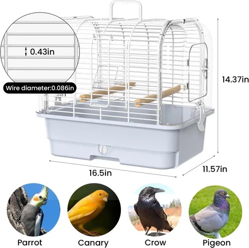 Miniatura 8 de Jaula portadora de aves de viaje, jaula transparente para periquitos, pequeña jaula portátil para pájaros con tazas alimentadoras y pie