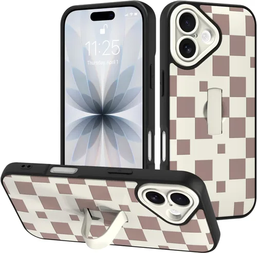 Miniatura 61 de Funda diseñada para iPhone 17 Pro Max con soporte plegable y correa para dedos, bonito patrón de lazo de corazón de flor rosa para mujeres y niñas