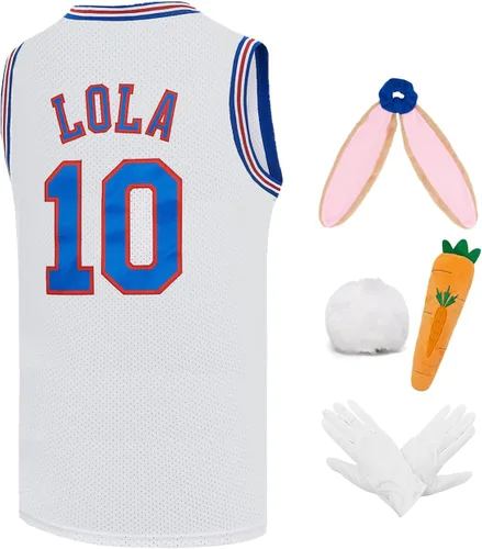 Camiseta de baloncesto para hombre Lola #10 Space Movie Jersey Hip Hop Sports Shirt Halloween Party #10 Blanco XS-XXL