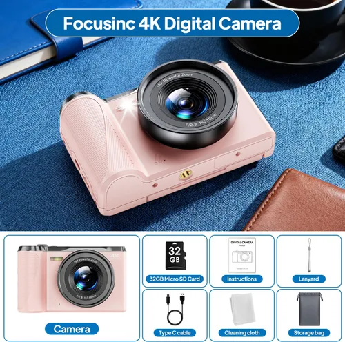 Miniatura 6 de Focusinc Cámara digital 4K 56MP Cámara de fotos portátil compacta, zoom digital 16X, enfoque automático antivibración, pantalla de 3 pulgadas