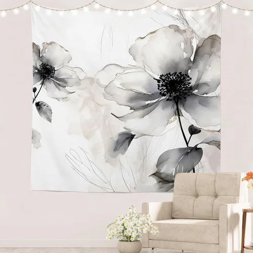 Miniatura 114 de Batmerry Tapiz azul y blanco, tapiz abstracto de pintura azul, negro, gris y blanco, para sala de estar, dormitorio, pared, decorativo, 51.2 x 59.1