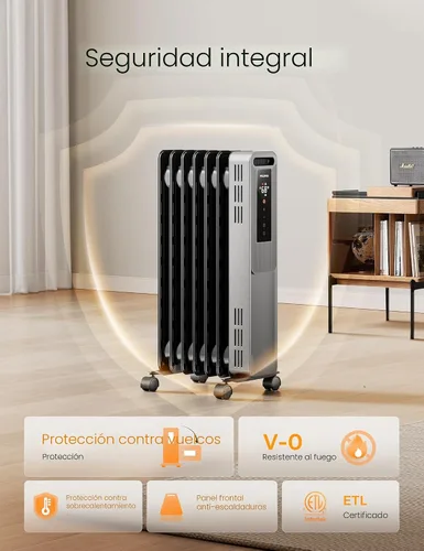 Miniatura 7 de PELONIS Radiador lleno de aceite, calentador de espacio eléctrico para uso en interiores en habitaciones grandes con termostato y control remoto, 3