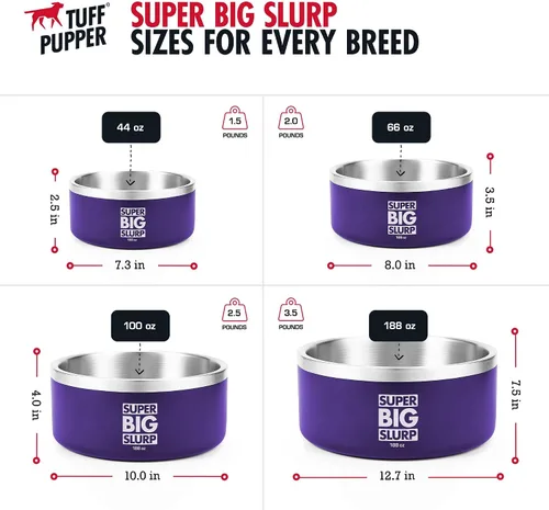 Miniatura 5 de Tuff Pupper Cuenco de acero inoxidable aislado resistente de 100 onzas para perros grandes, base antideslizante, apto para lavavajillas Púrpura Royal