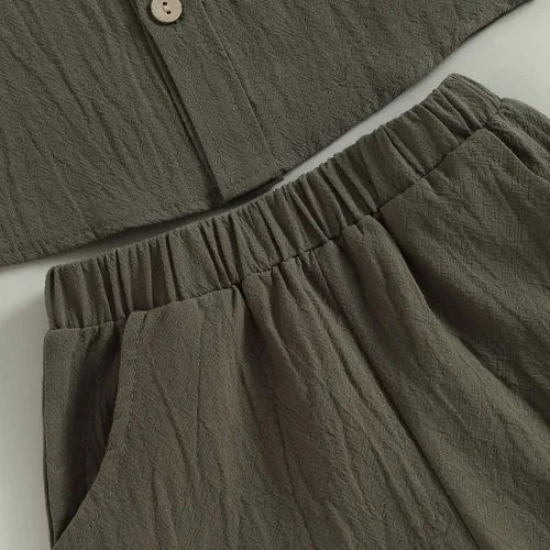 Miniatura 5 de Conjunto de ropa de verano para bebé y niño, con botones, de manga corta, con bolsillo, color liso, para el verano