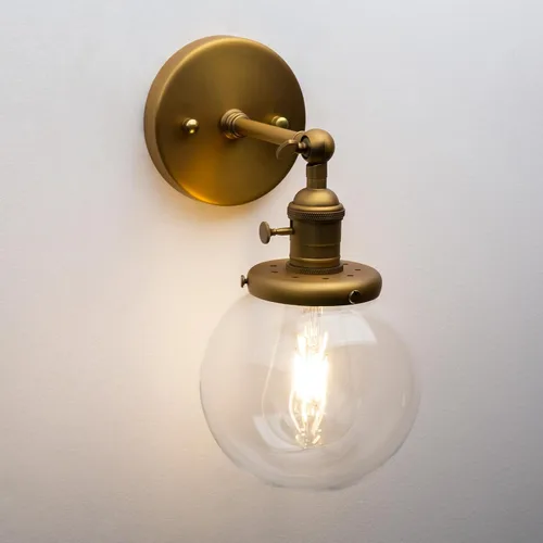 Miniatura 8 de Pathson Aplique de pared industrial con cable con vidrio de globo transparente, interruptor de encendido y apagado, lámpara de pared vintage