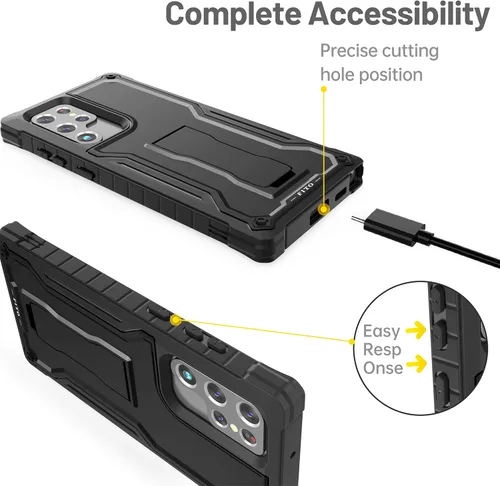 Miniatura 3 de FITO Funda para Samsung Galaxy S22 Ultra, funda resistente a prueba de golpes de doble capa, soporte integrado (negro)