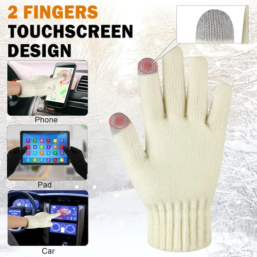 Miniatura 4 de ONESING 2 pares de guantes de invierno para hombre, guantes cálidos para hombre, guantes de punto para pantalla táctil, para clima frío