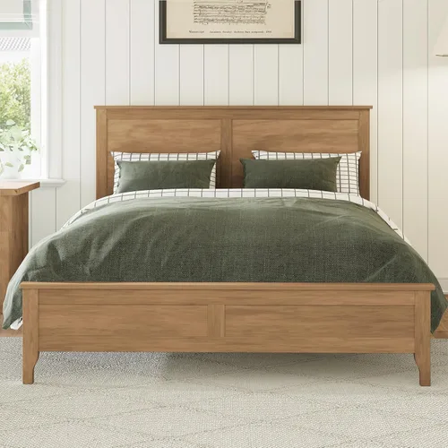 Miniatura 3 de Harper & Bright Designs Cama de plataforma de tamaño matrimonial con cabecero y estribo, base de cama matrimonial de madera maciza con soporte