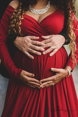 Miniatura 8 de Saslax - Vestido de noche de maternidad con hombros descubiertos, corte de medio círculo, para baby shower, fotos