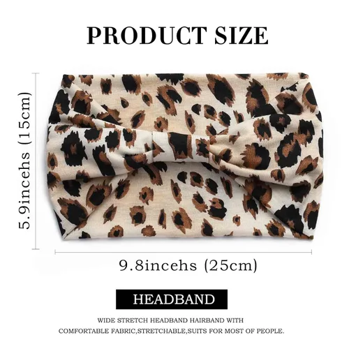 Miniatura 6 de Acenail Diademas anchas para mujer, turbante anudadas, elásticas antideslizantes, bohemias, para entrenamiento, leopardo, yoga, bufandas de algodón