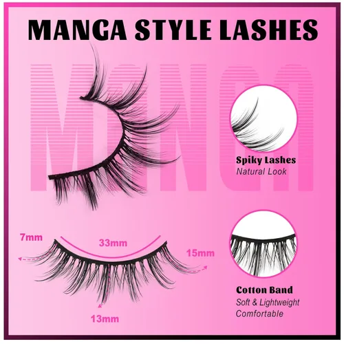 Miniatura 36 de Veleasha Pestañas postizas de manga puntiagudas, 100% hechas a mano, aspecto natural, pestañas postizas ligeras con banda transparente suave