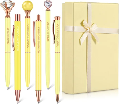 Miniatura 8 de Yeaqee Juego de 6 bolígrafos inspiradores para mujer, regalo 2026, bolígrafos de diamante con cristal, suministros de oficina motivacionales con Azul