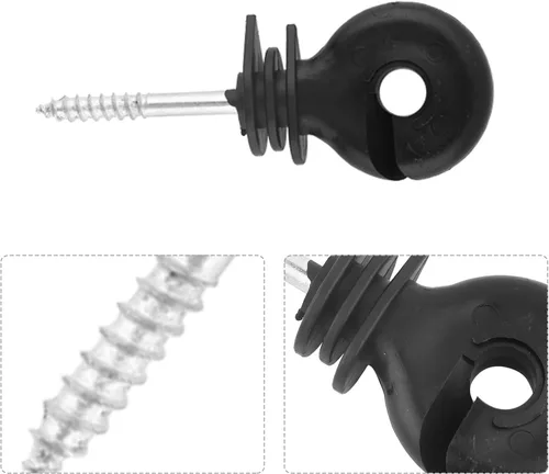 Miniatura 3 de 50 unidades/juego de aisladores eléctricos de cerca, aisladores de anillo de rosca negro, accesorios de sistema de rejilla de cercas eléctricas