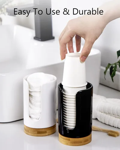 Miniatura 6 de Dispensador de tazas de baño de cerámica, soporte desechable de papel y plástico de 3 a 5 onzas, dispensador de tazas de enjuague bucal para baño