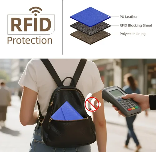 Miniatura 20 de Zoppen - Billetera de viaje con bloqueo RFID multiusos (Ver.4) Portatarjetas de pasaporte y vacunas, organizador de documentos de tres pliegues