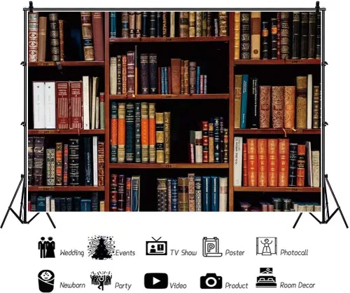 Miniatura 3 de Estantería de poliéster de 7 x 5 pies para el regreso a la escuela, biblioteca vintage, biblioteca, oficina de enseñanza en línea, video de YouTube