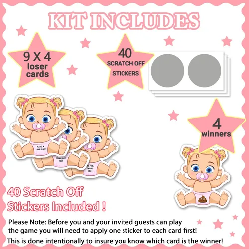 Miniatura 2 de Tarjetas de baby shower, tarjetas de rifas para rascar para baby shower Tarjeta de niña
