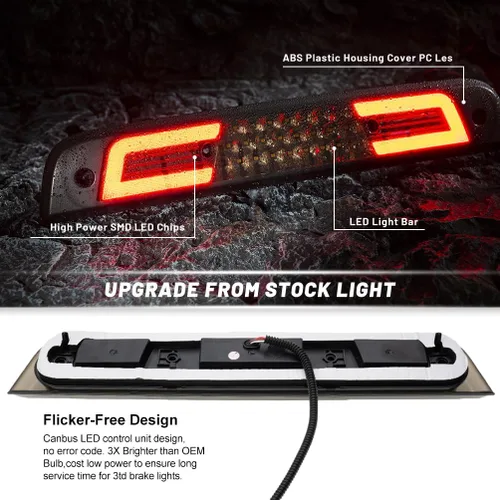 Miniatura 6 de Luz de freno LED de 3ª luz de freno para RAM 1500 2019 2020 2021 2022 2023 2024 2025 Rebel HFE Laramie Lente roja, luces de techo traseras centrales