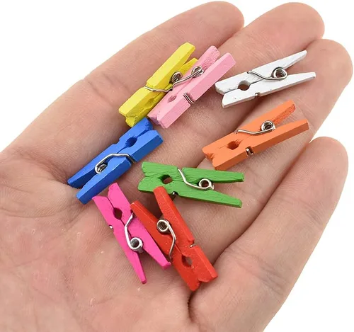 Miniatura 26 de HAHIYO Pinzas para ropa de madera doradas, mini pinzas para la ropa, no se deshacen de 1 pulgada de largo, paquete de 80 resortes resistentes