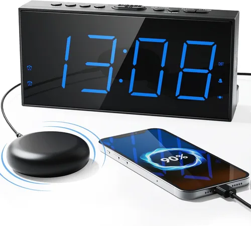 Miniatura 9 de Reloj despertador fuerte para adultos que duermen profundamente, con vibración para la cama y 2 alarmas para todos los días/días laborables/fin