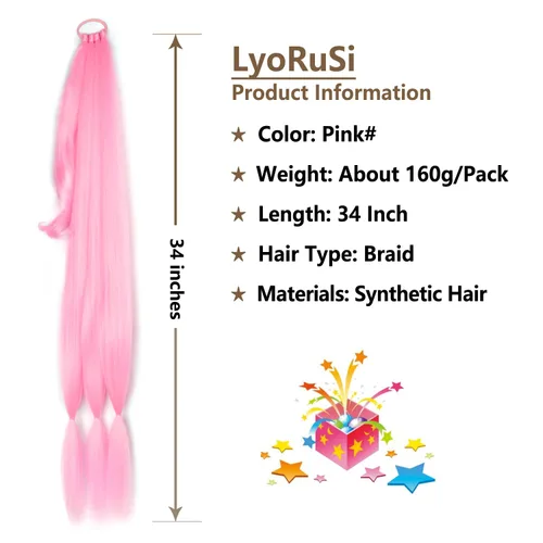 Miniatura 2 de Extensión de cabello sintético suave y natural para mujer, 34 pulgadas, 4.63 onzas, color rosa