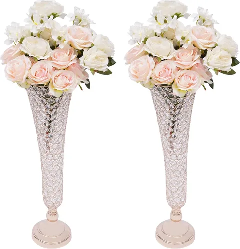 Miniatura 10 de 2 floreros de cristal para flores artificiales, centro de mesa decorativo de 22 pulgadas para boda, soporte de flores de cristal para aniversario
