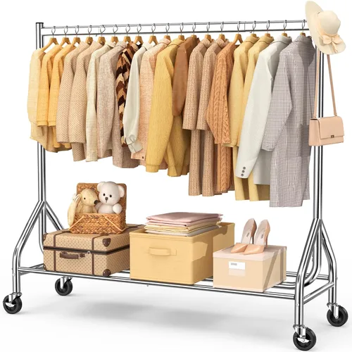 Miniatura 12 de EAGMAK - Perchero resistente para ropa con capacidad de carga de 420 LBS, perchero enrollable para ropa con ruedas bloqueables, perchero de metal