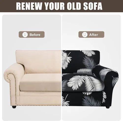 Miniatura 7 de SearchI Funda elástica para sofá con estampado, Fundas para sofá con diseño floral, 2 piezas de funda elástica para sillón con funda de cojín