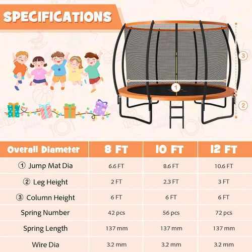 Miniatura 7 de Goplus Trampolines recreativos de 8 pies, 10 pies, 12 pies, 400 libras, trampolín para exteriores con cierre, escalera antideslizante, tecnología