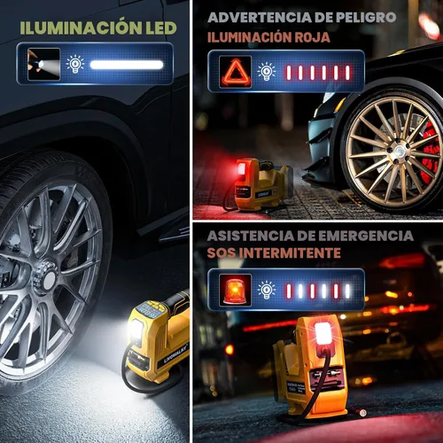 Miniatura 7 de Compresor de aire inflador de neumáticos inalámbrico compatible con batería Dewalt 20V Max, LIVOWALNY bomba de aire portátil con manómetro digital
