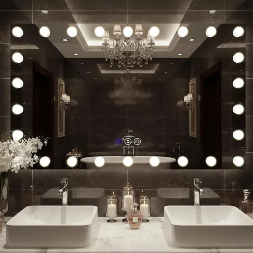 Miniatura 11 de Espejo de baño LED de 20 x 28 pulgadas para pared, marco negro (metal, aluminio), luz frontal y retroiluminada, 3 colores y espejo de tocador
