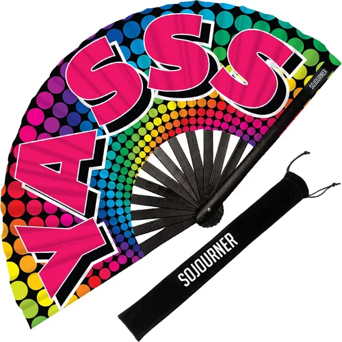 Miniatura 84 de SoJourner Bags Rave Fan – Ventilador plegable grande – Ventilador de mano Clack para raves, Halloween, Burlesque, trajes de arcoíris para mujeres