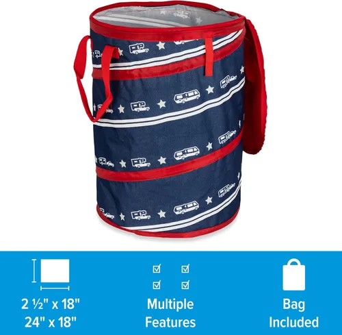 Miniatura 2 de Camco Canasto desplegable para campamento con forro y tapa con cierre de cremallera para almacenamiento en RV, cestas de lavandería y organización