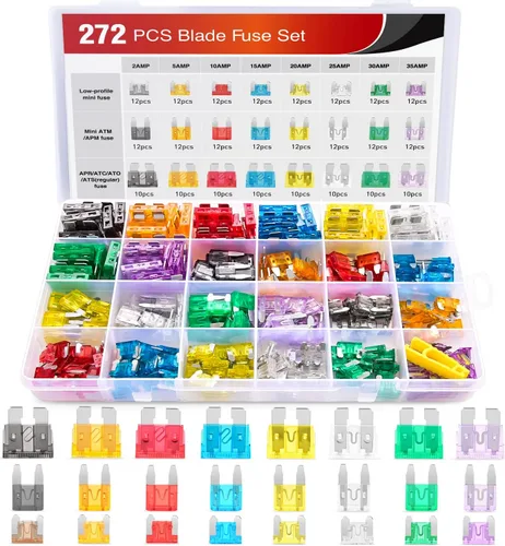 Nilight 50019R - 272 fusibles de cuchilla estándar, mini y de perfil bajo, fusibles de repuesto de 2A, 5A, 10A, 15A, 20A, 25A, 30A, 35A, para