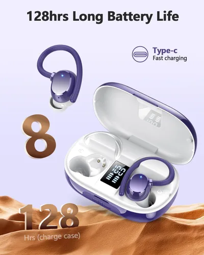 Miniatura 2 de hadbleng Auriculares inalámbricos Bluetooth deportivos 128 horas de reproducción Bluetooth 5.3 con pantalla LED, potentes graves sobre la oreja
