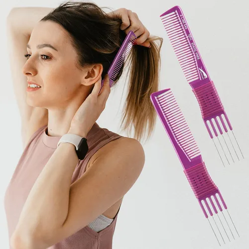 Miniatura 4 de Patelai 4 piezas de peine de carbono con punta de metal para levantar pelos y púas de peluquería con 5 pasadores de acero inoxidable para cabello